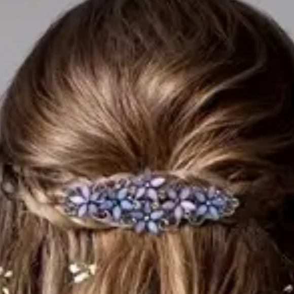 HAIR Barrette Elegant Vintage Rhinestone Flower Barrette Purple and Blue - Picture 4 of 5